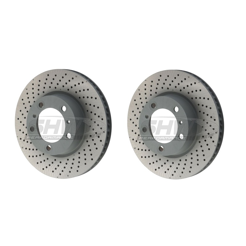 SHW Performance Front Drilled-Dimpled MB Brake Rotor Kit (315×28) – Porsche / 981 / Boxster / Cayman / 2.7L (13-16)