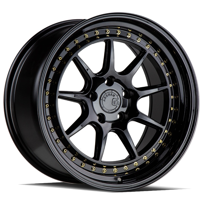 Aodhan DS-X 19″ 5×114.3 Gloss Black w /Gold Rivets
